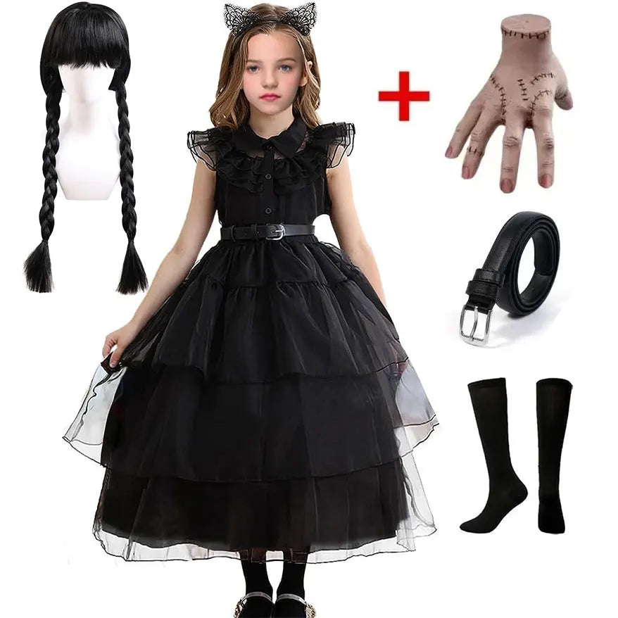 Girls Gothic Wednesday Addams Party Dress