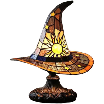 Stained Glass LED Witch Hat Lamp
