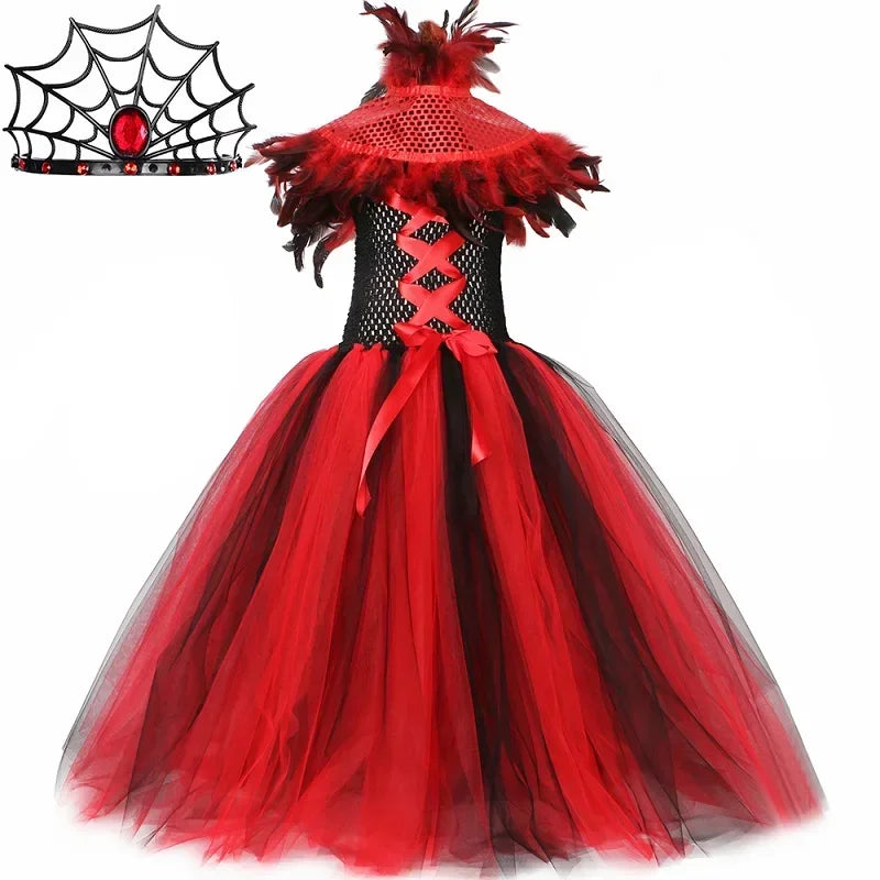 Girls Gothic Vampire Witch Costume Tulle Tutu Dress