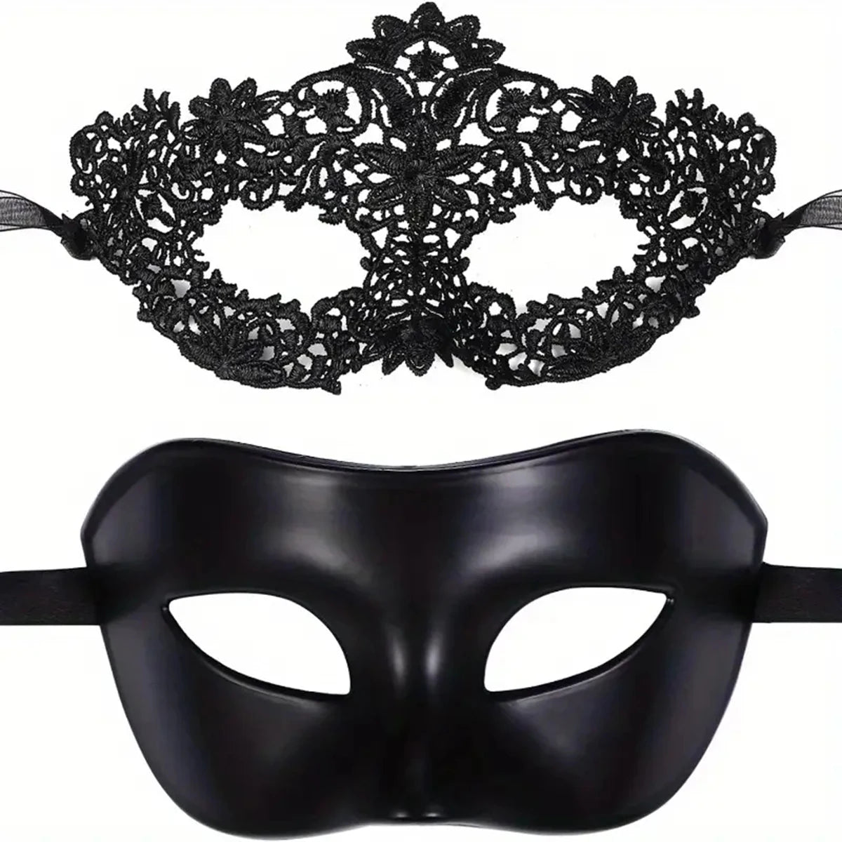 Elegant Black Lace Masquerade Mask Set