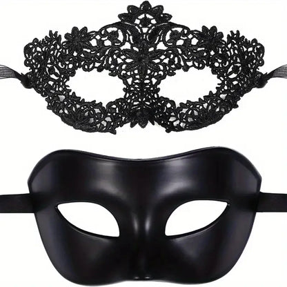 Elegant Black Lace Masquerade Mask Set