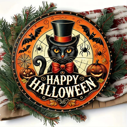 Halloween Wooden Round Sign with Pumpkin