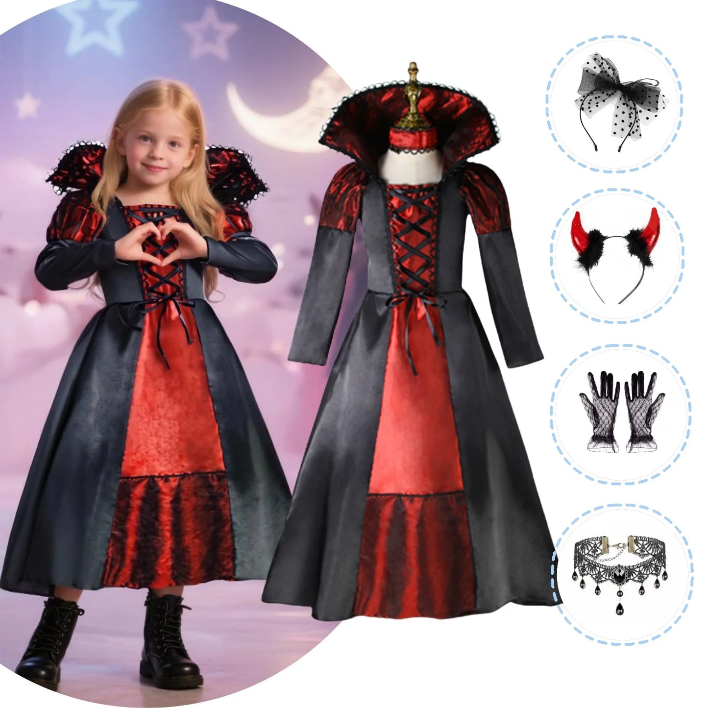 Girls Halloween Vampire Costume Long Tutu Dress