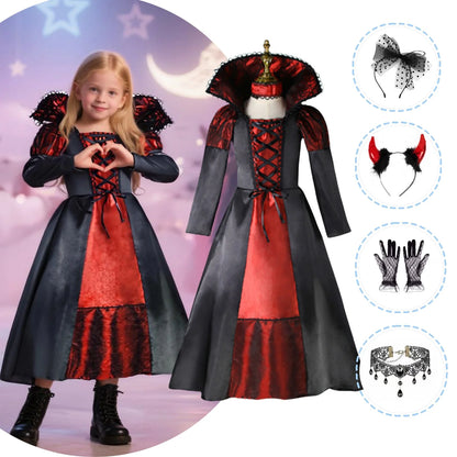 Girls Halloween Vampire Costume Long Tutu Dress