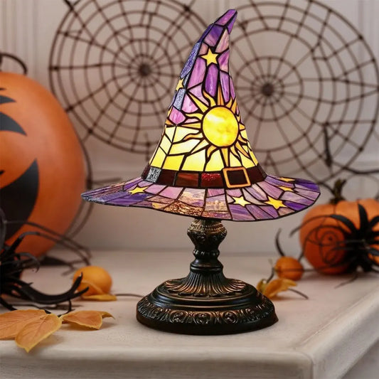 Stained Glass LED Witch Hat Lamp