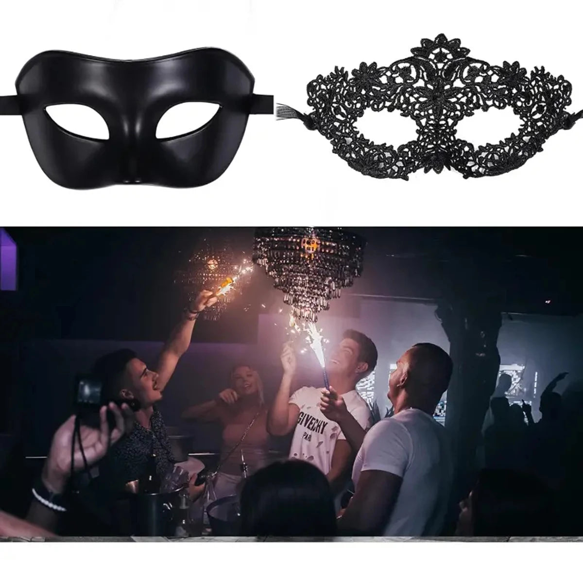 Elegant Black Lace Masquerade Mask Set