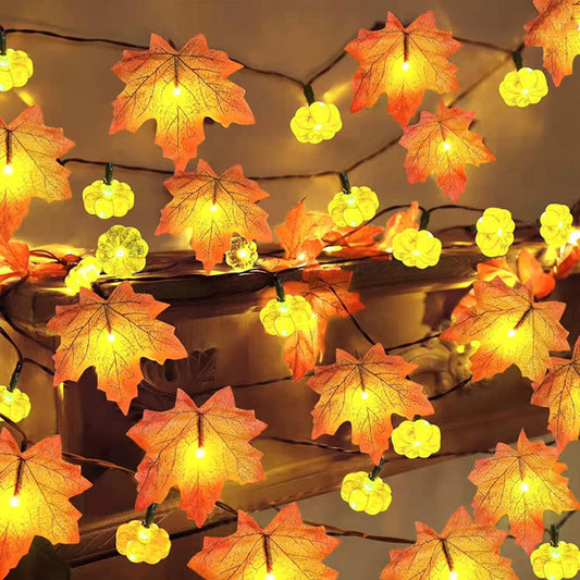 Maple Leaf Pumpkin LED String Lights