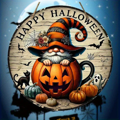 Halloween Wooden Round Sign with Pumpkin