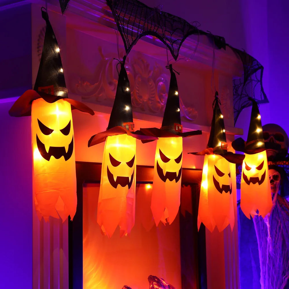 Colorful Wizard Hat Ghost Lantern String Lights