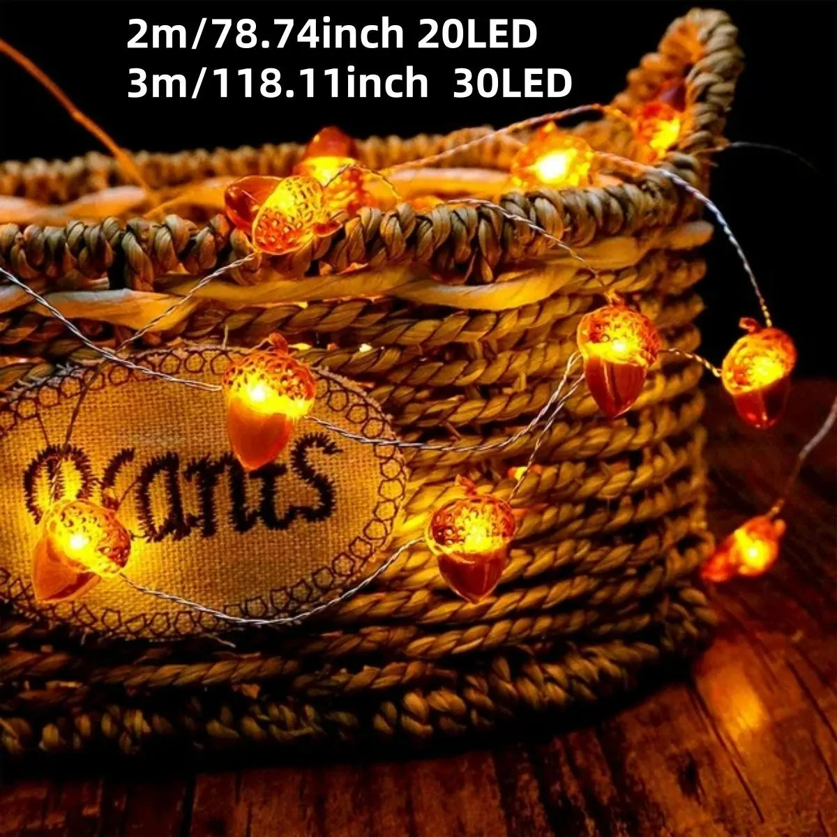 Battery-Powered Acorn LED String Lights