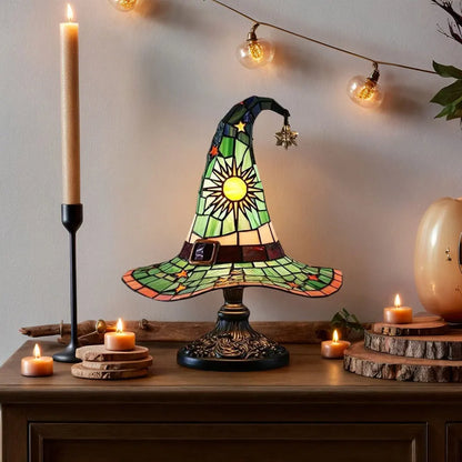 Stained Glass LED Witch Hat Lamp