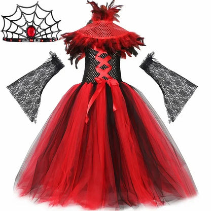 Girls Gothic Vampire Witch Costume Tulle Tutu Dress