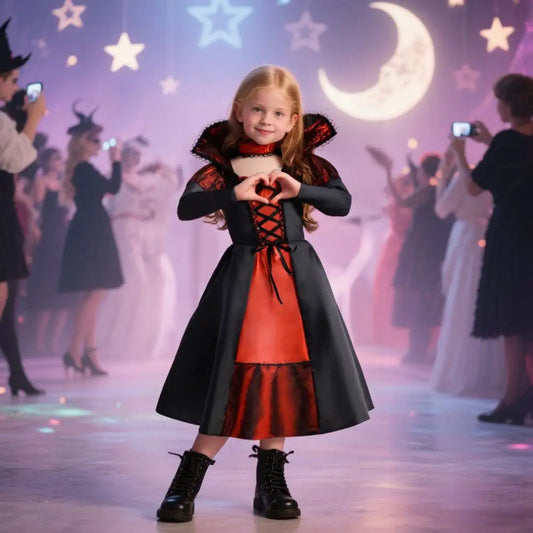 Girls Halloween Vampire Costume Long Tutu Dress