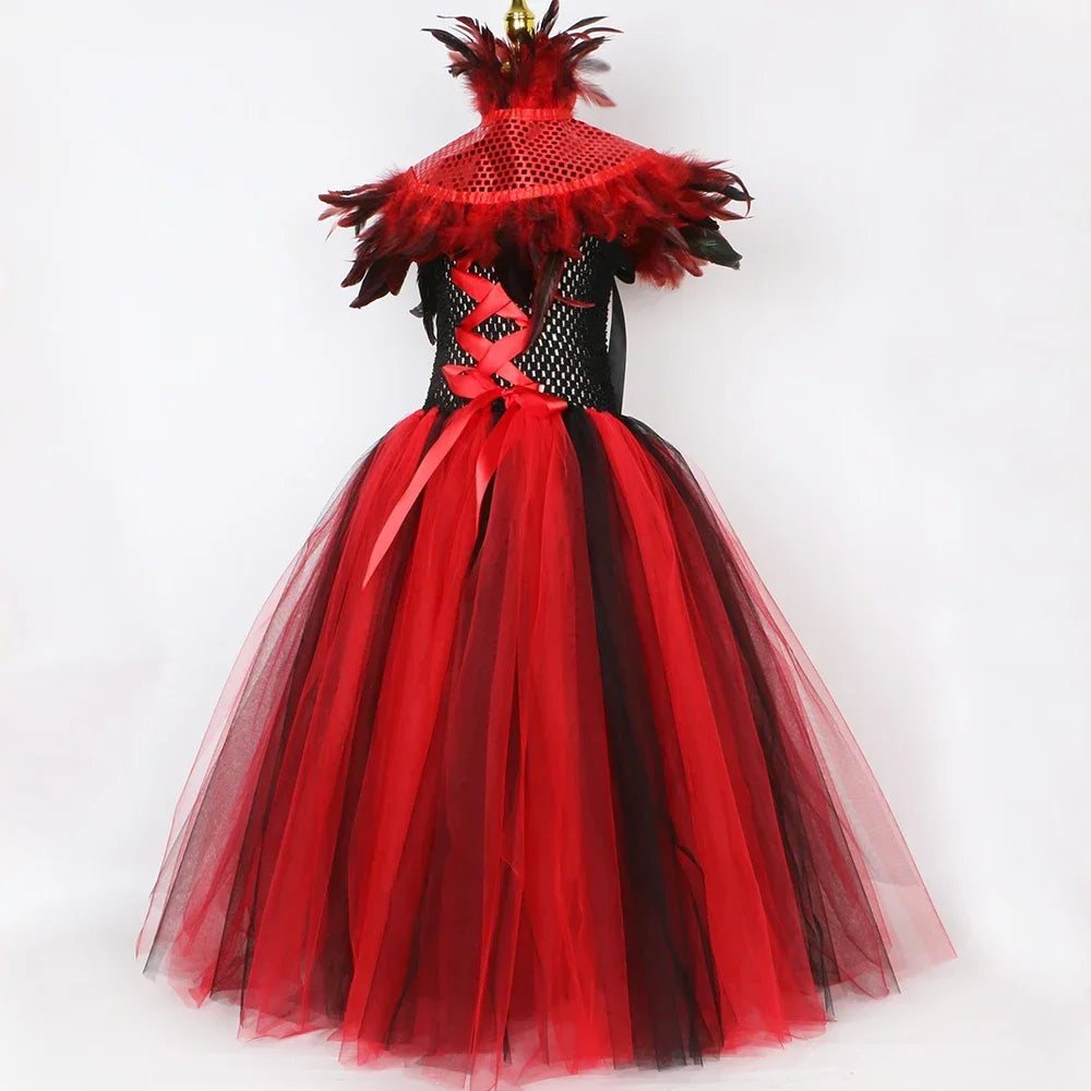 Girls Gothic Vampire Witch Costume Tulle Tutu Dress