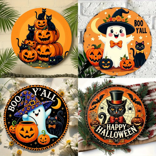 Halloween Wooden Round Sign with Pumpkin