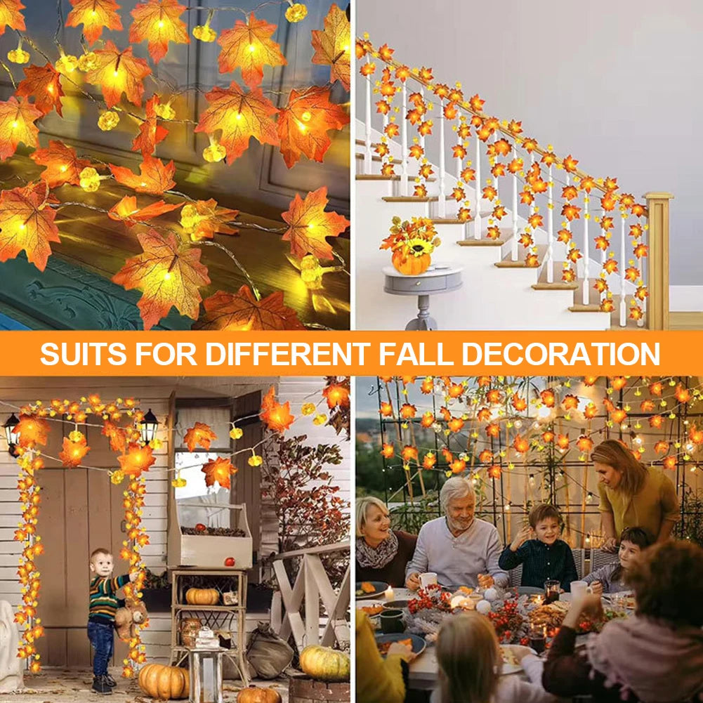 Maple Leaf Pumpkin LED String Lights