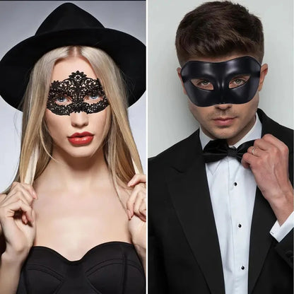 Elegant Black Lace Masquerade Mask Set
