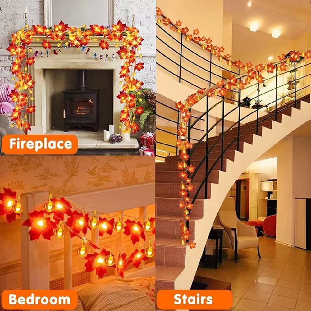 Maple Leaf Pumpkin LED String Lights