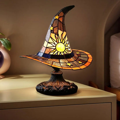 Stained Glass LED Witch Hat Lamp