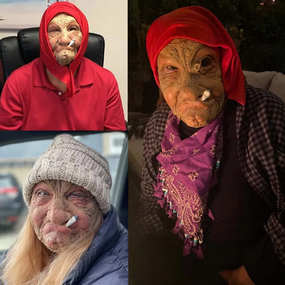 Funny Smoking Granny Latex Mask