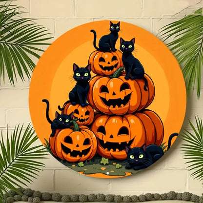 Halloween Wooden Round Sign with Pumpkin