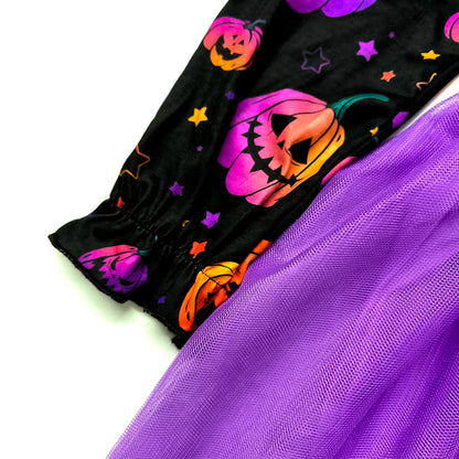 Girls Halloween Pumpkin Ghost Long Sleeve Party Dress
