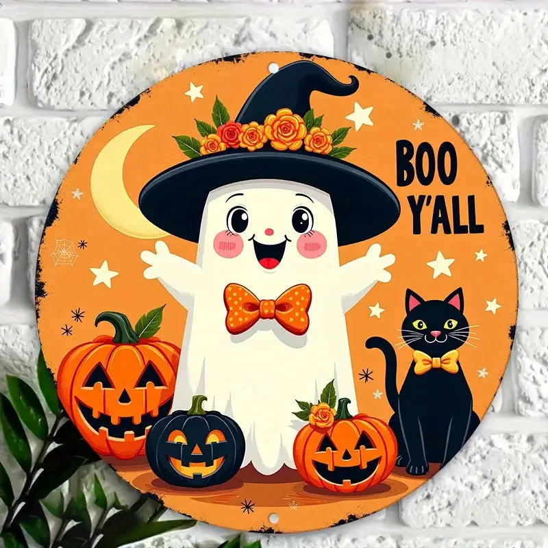 Halloween Wooden Round Sign with Pumpkin