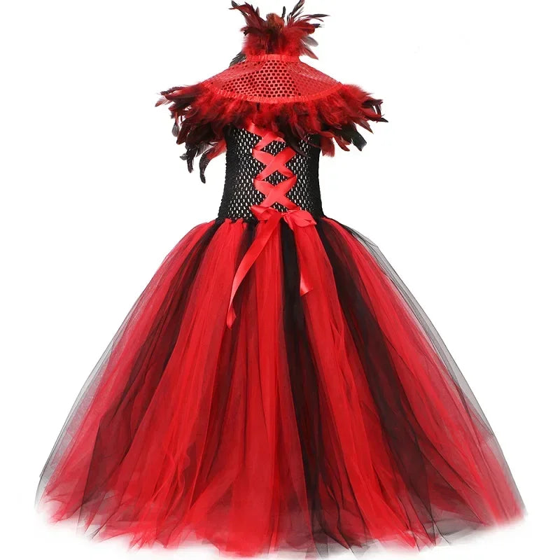 Girls Gothic Vampire Witch Costume Tulle Tutu Dress