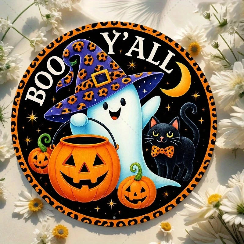 Halloween Wooden Round Sign with Pumpkin