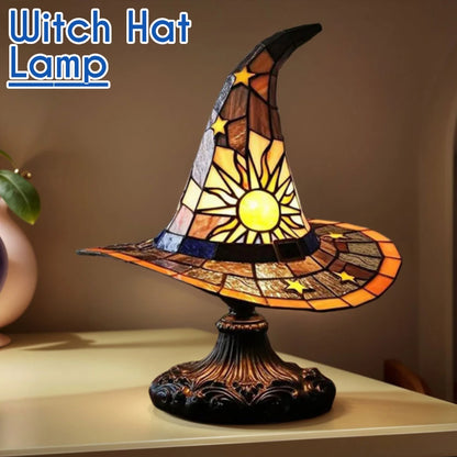 Stained Glass LED Witch Hat Lamp