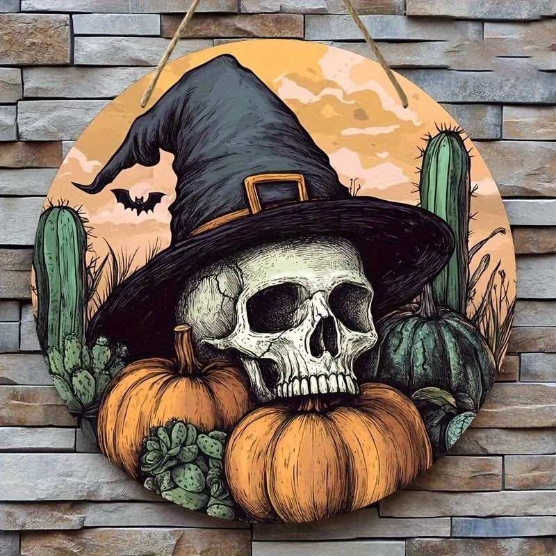 Halloween Wooden Round Sign with Pumpkin