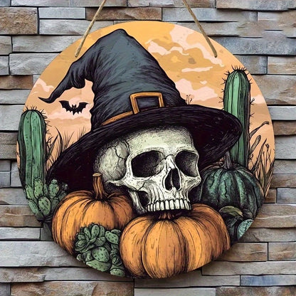 Halloween Wooden Round Sign with Pumpkin