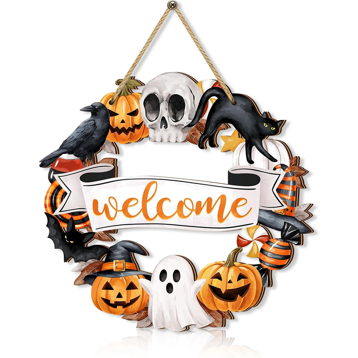 Halloween Wooden Welcome Wreath