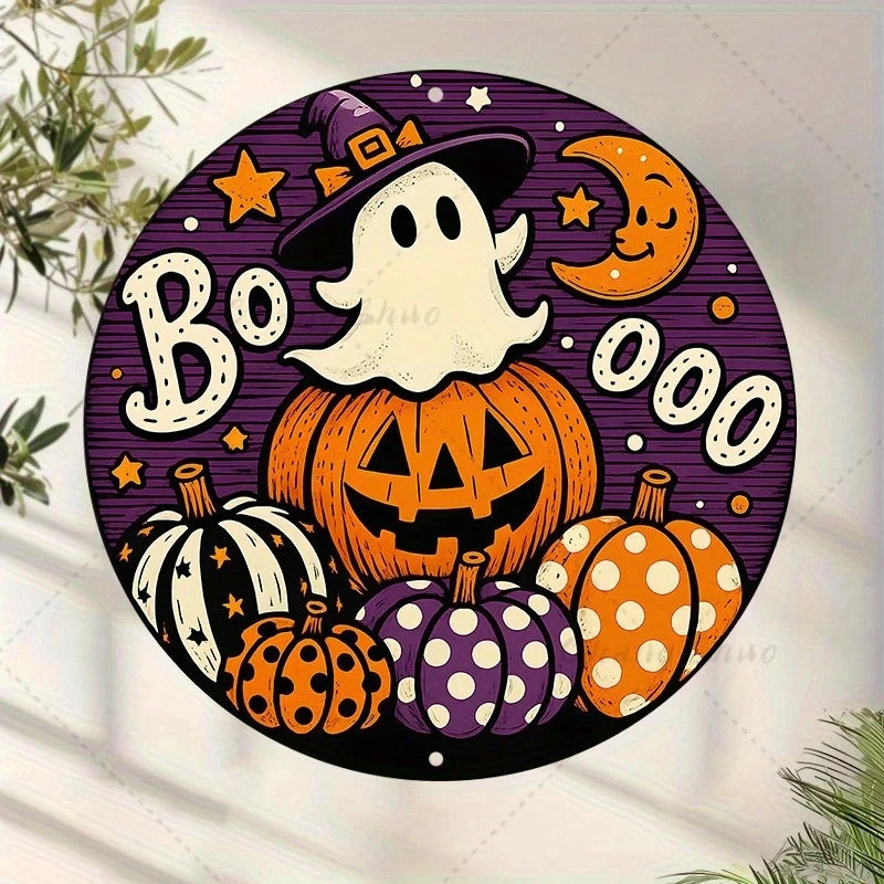 Halloween Wooden Round Sign with Pumpkin