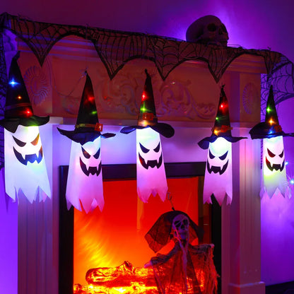 Colorful Wizard Hat Ghost Lantern String Lights