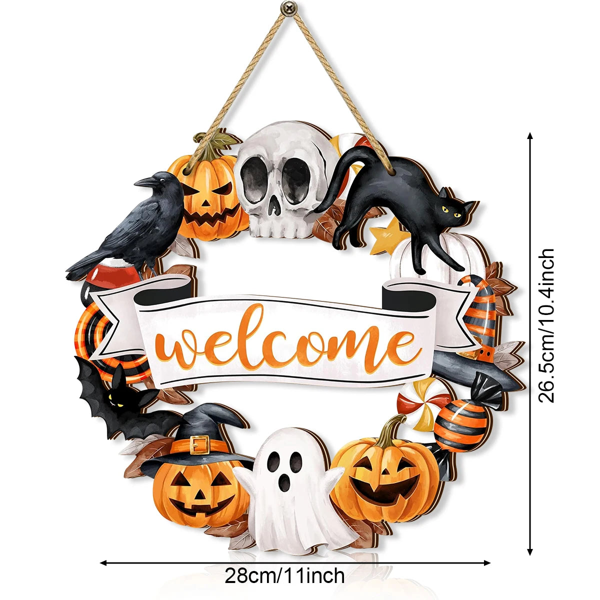 Halloween Wooden Welcome Wreath