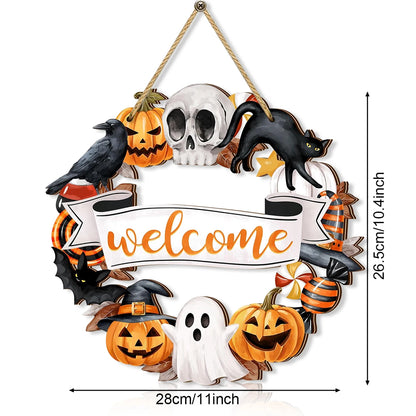 Halloween Wooden Welcome Wreath