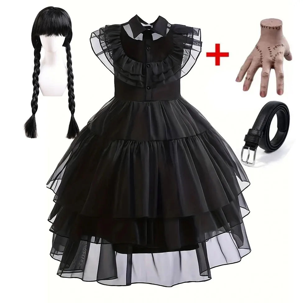 Girls Gothic Wednesday Addams Party Dress