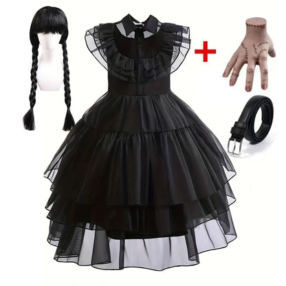 Girls Gothic Wednesday Addams Party Dress