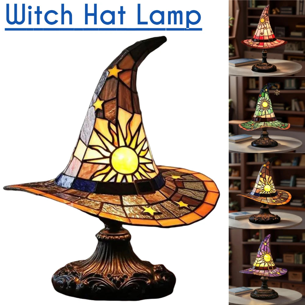 Stained Glass LED Witch Hat Lamp