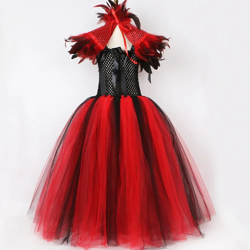 Girls Gothic Vampire Witch Costume Tulle Tutu Dress