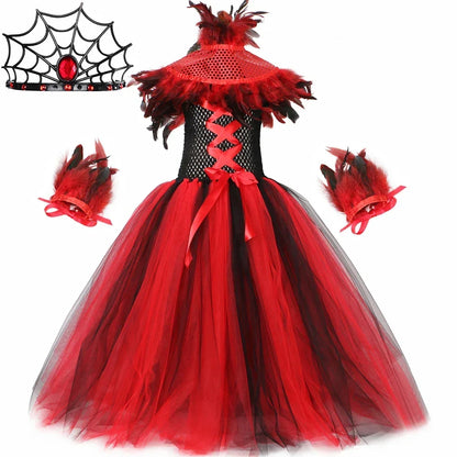 Girls Gothic Vampire Witch Costume Tulle Tutu Dress