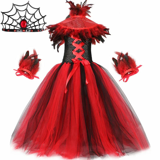 Girls Gothic Vampire Witch Costume Tulle Tutu Dress