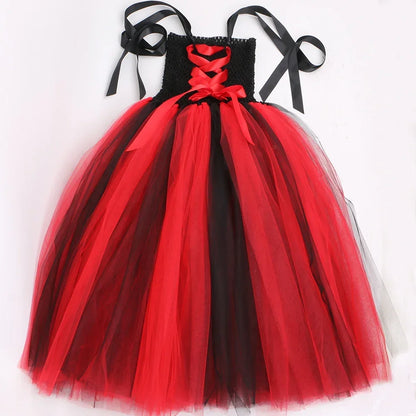 Girls Gothic Vampire Witch Costume Tulle Tutu Dress