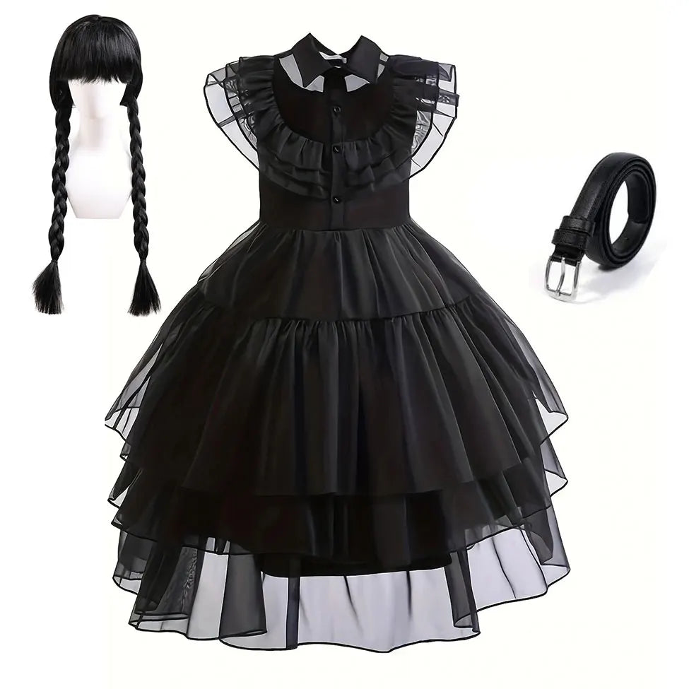 Girls Gothic Wednesday Addams Party Dress