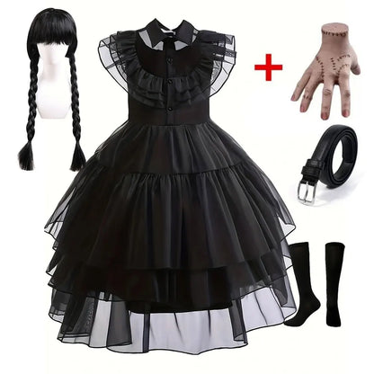 Girls Gothic Wednesday Addams Party Dress