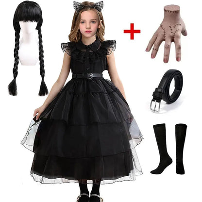 Girls Gothic Wednesday Addams Party Dress