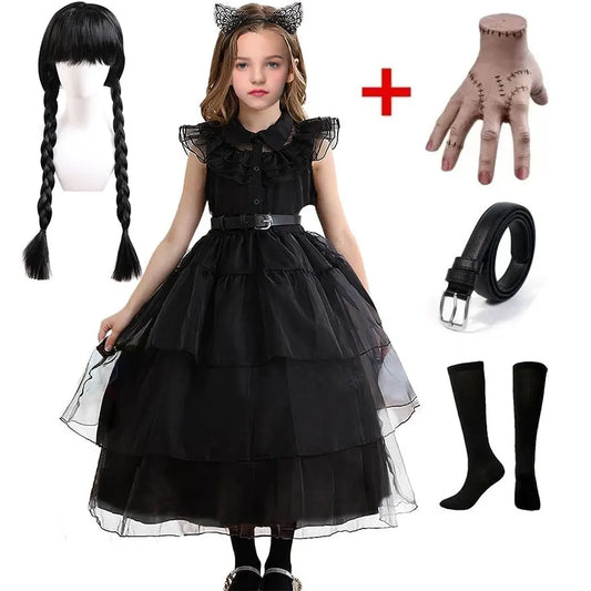 Girls Gothic Wednesday Addams Party Dress