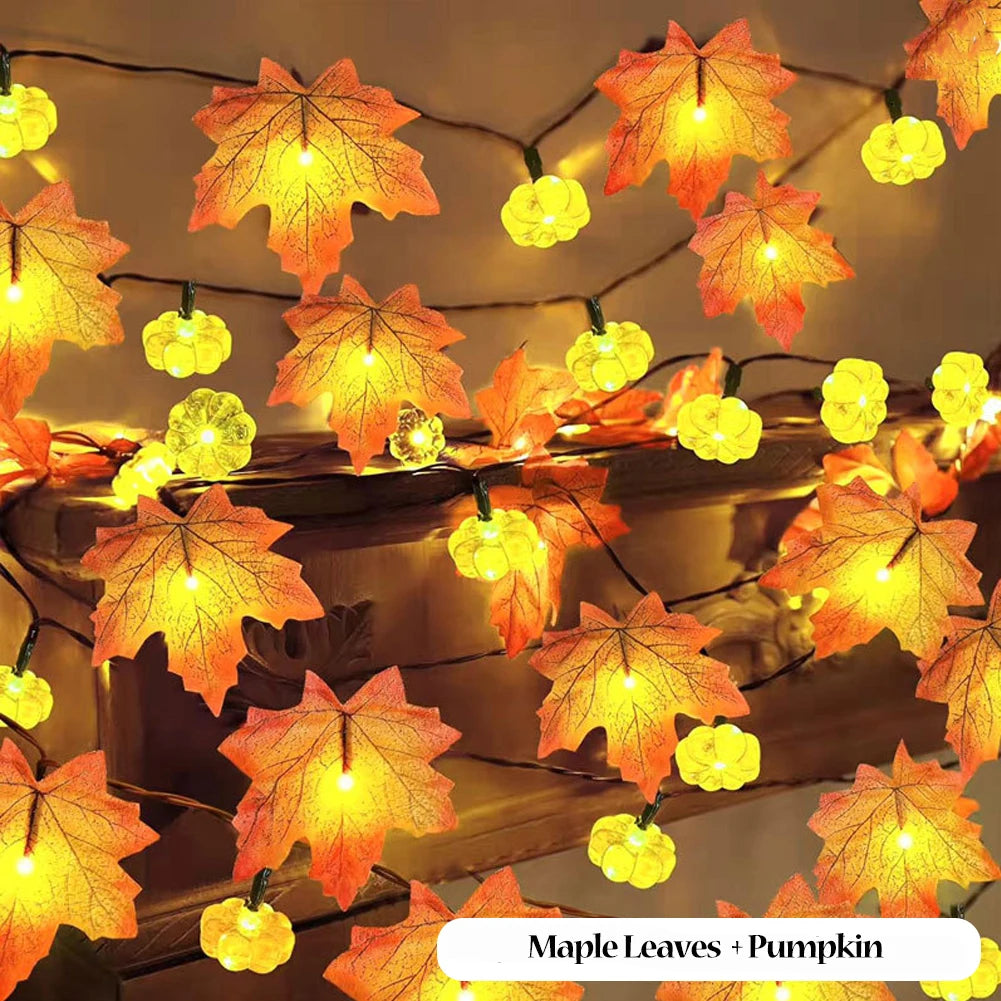 Maple Leaf Pumpkin LED String Lights