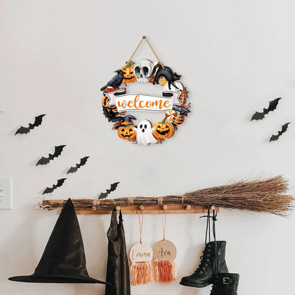 Halloween Wooden Welcome Wreath